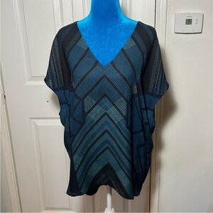 Vince 100% Silk Geometric Patterned V-Neck Top